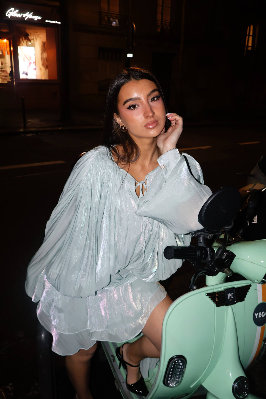 Robe Marrakech - Robe Vert D'eau Satinée, Manches Fluides